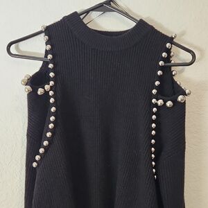 Zara Black Knit Cold Shoulder Sweater With Silver Details